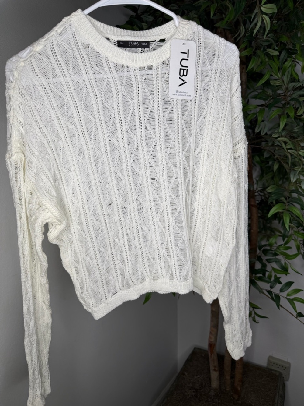 TUBA Open Weave Crewneck Sweater - Cream